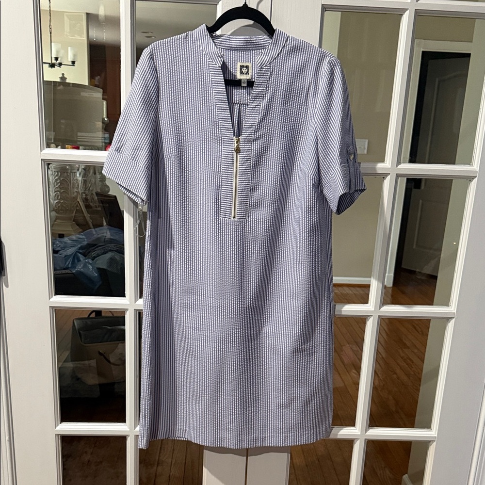 Anne Klein Blue and White Striped Casual Dress